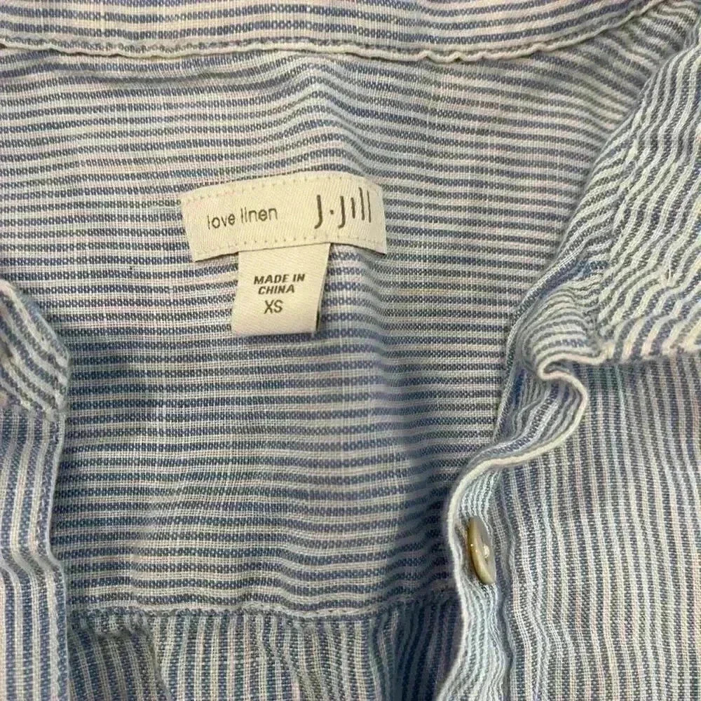 J. Jill Women's 100% Linen Tunic Top Size XS Blue White Stripes Side Buttons - Picture 3 of 4
